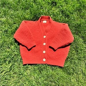 Babaa Red Cardigan Sweater Ribbed Knit